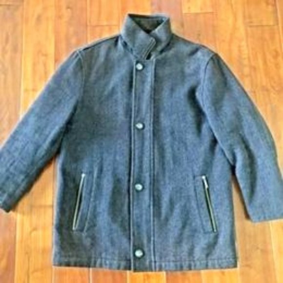 * Jos A Bank Wool Coat Overcoat Men's Medium Brown Black Button Zip Jacket lined - Picture 1 of 10